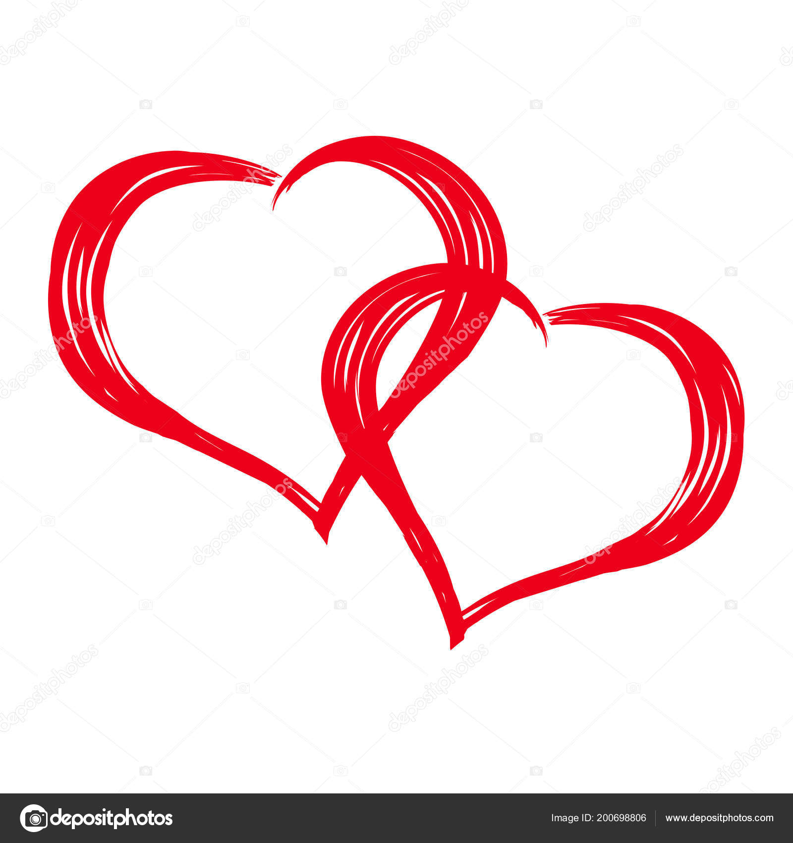 Two hearts isolated on white background. Valentines Day. Hand Drawn