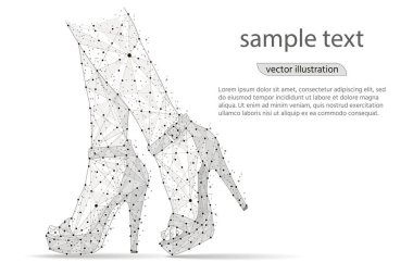 Ayakkabı, yüksek heels.abstract tasarım, logo düşük poli tel kafes beyaz zemin üzerine gelen izole kadın bacaklar. Vektör soyut poligonal görüntü mash çizgi ve nokta. Dijital grafik illüstrasyon.