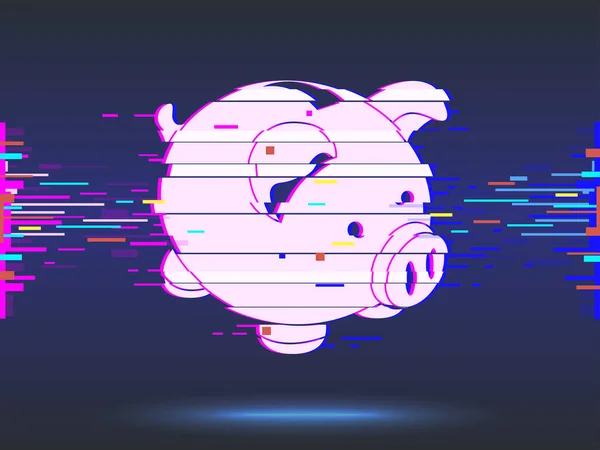 Sparschwein. Glitch-Design, Neon-Symbol, abstrakter Hintergrund. elegante Punkte für Geschäftspräsentationen. Digitale Grafik. — Stockfoto