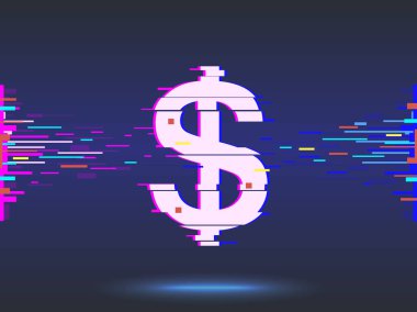 Doları icon.glitch tasarım, neon simgesi, arka plan. 