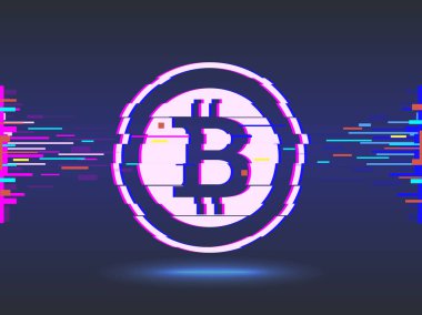 Bitcoin dijital para coin.glitch tasarım, soyut background.cyber ağ arka plan. illüstrasyon
