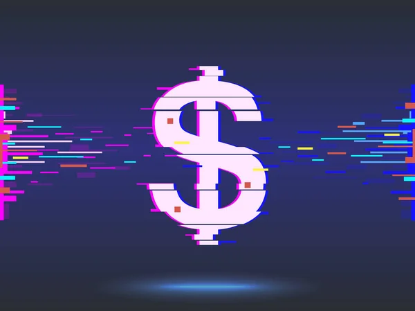 Dollar icon.glitch design, ícone de néon, fundo abstrato . — Fotografia de Stock