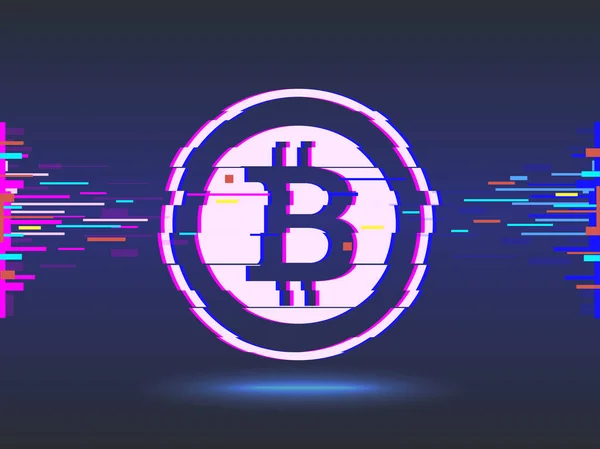 Bitcoin moneda digital diseño coin.glitch, fondo abstracto background.cyber red. ilustración —  Fotos de Stock