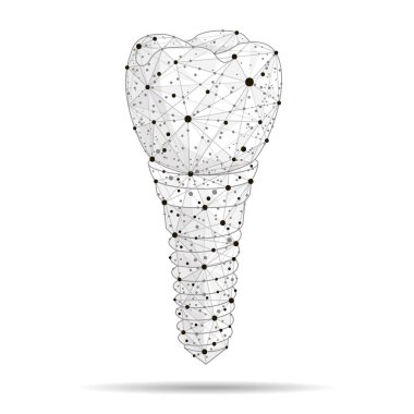 Soyut Tasarım diş implantı kutsal kişilerin resmi, beyaz arka plan üzerinde düşük poli tel kafes üzerinden izole. Soyut poligonal görüntü mash çizgi ve nokta. Dijital grafik