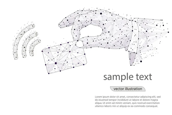 NFC teknolojisi. ödemeler kavramı. NFC ödeme vektör anahat simgesini dokun. Beyaz arka plan üzerinde düşük poli tel kafes üzerinden izole logosunu görmeniz gerekir. Vektör soyut poligonal görüntü — Stok Vektör