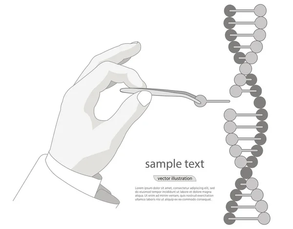 유전자 공학입니다 손으로 핀셋으로 Dna 나선의 바탕에 포스터 스티커 명함에 — 스톡 벡터