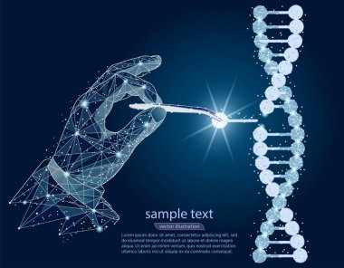 abstract design. Manipulation of DNA double helix with with bare hands, tweezers. isolated from low poly wireframe on white background. Vector abstract polygonal image mash line and point. clipart