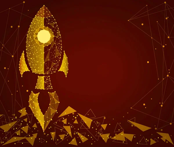 Bir başlangıç, iş kavramı. Altın kum şeklinde bir roket. Bir düşük profilli çerçeve arka plan izole. İş kavramı.