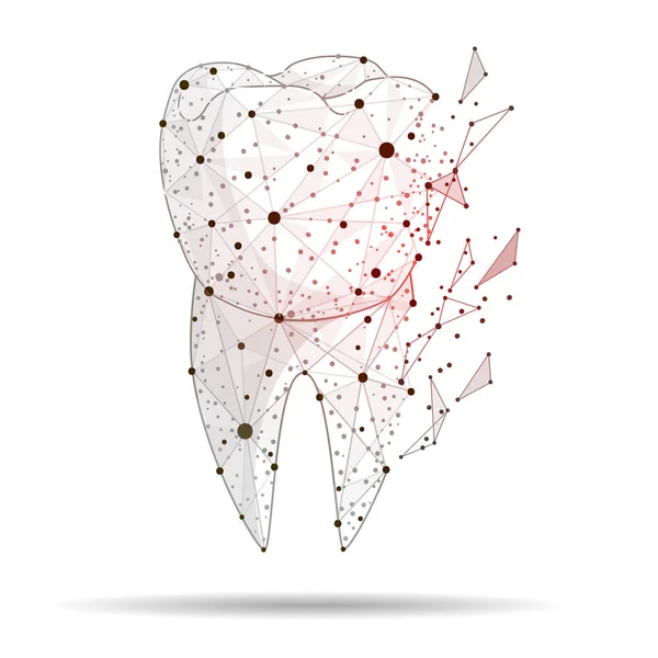 etkisi ile soyut tasarım hasta bir diş. Diş Bakımı, beyaz arka plan, diş bakımı kavramı, poligonal satýr soyut resim ve nokta nokta düşük poli çerçeveden izole.