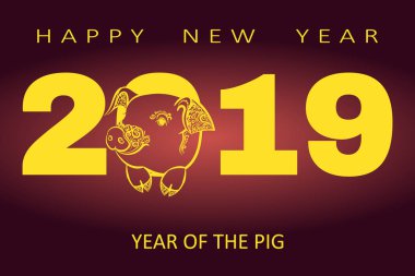 Mutlu çene yeni yıl 2019 kartıyla altın domuz zodyak. Altın kağıt sanat ve el sanatları tarzı kes. Domuz bir siluet bir çiçek deseni oluşur.