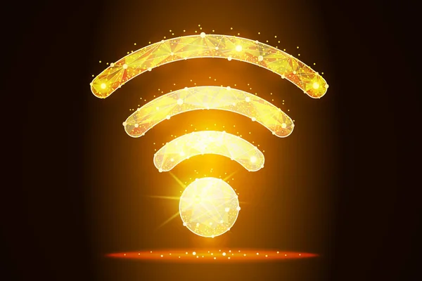 Wi-Fi ikonu abstraktní design vytvořeno v podobě hvězd a souhvězdí na pozadí vesmíru, izolované od nízké poly drátěný na . — Stockový vektor