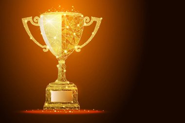Low poly illustration of the winner cup a golden dust effect, with space for your text clipart