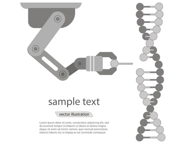 Manipulation av Dna dubbelspiral. robotarm på vit bakgrund. — Stock vektor