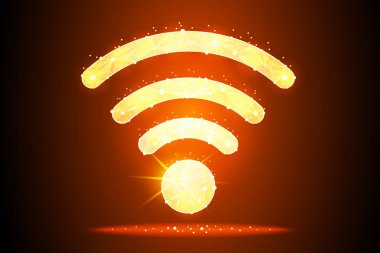 Wi-Fi simge oluşturulan yıldız ve arka planda takımyıldızlar alanı, geometrik tasarım Düşük poli tel kafes şeklinde tasarlamak. Soyut poligonal görüntü mash çizgi ve nokta. Dijital grafik illüstrasyon