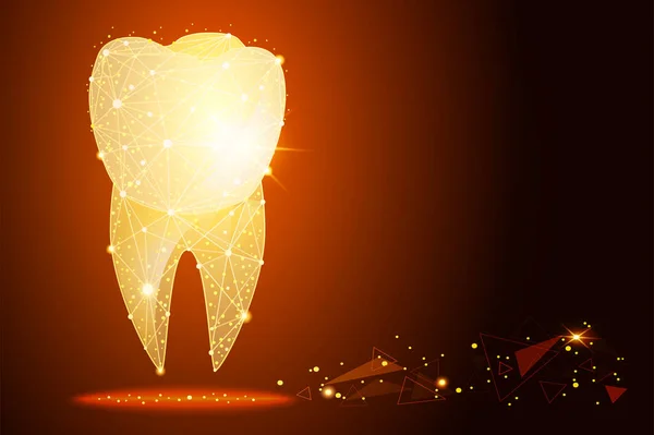 Diş Kliniği bir altın toz etkisi logosu. Poligonal tel kafes noktalar ve çizgiler, soyut tasarım. Dijital grafik illüstrasyon. Poster, kapak, etiket, etiket, kartvizit için