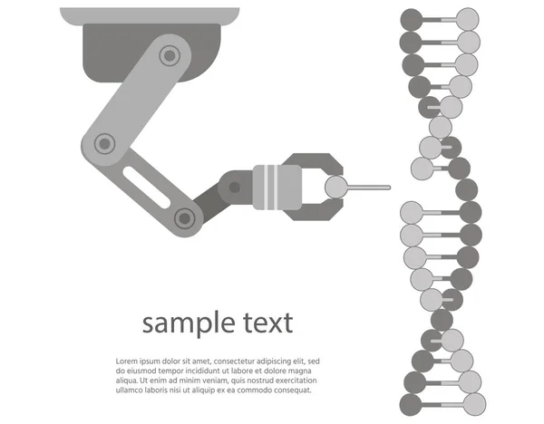 Dna 二重らせんの操作 白い背景の上のロボット アーム 機械の手 — ストック写真