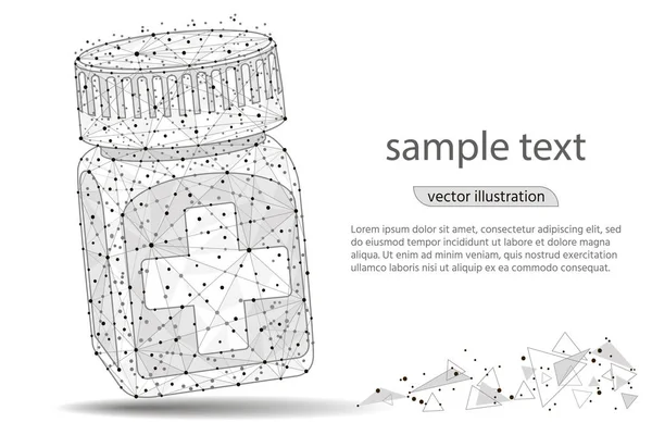 Pil fles. Medische capsules container. Isometrische vectorillustratie — Stockvector