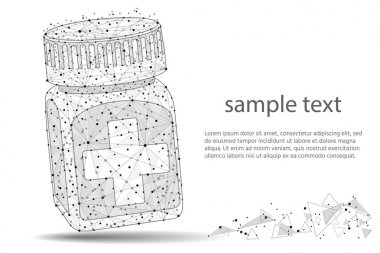 Hap şişesi. Tıbbi kapsül konteyner. İyometrik illüstrasyon