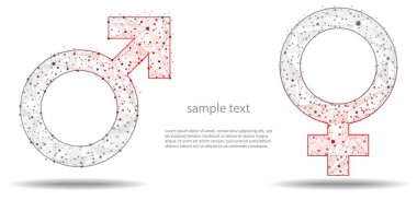 Beyaz arka planda erkek ve kadın simgesi sembolü, illüstrasyon. Beyaz arka planda çizgiler ve noktalar şeklinde.