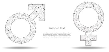 Beyaz arka planda erkek ve kadın simgesi sembolü, illüstrasyon. Beyaz arka planda çizgiler ve noktalar şeklinde.