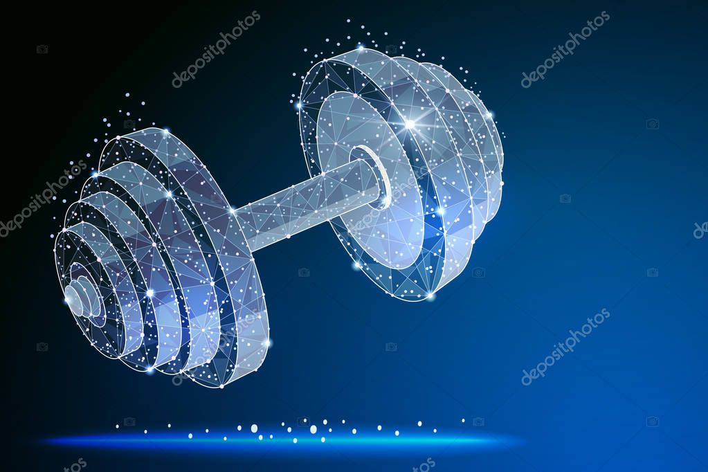 Metal dumbbell.  abstract polygonal image mash line and point. sport concept. For Poster, Cover, Label, Sticker, Business Card