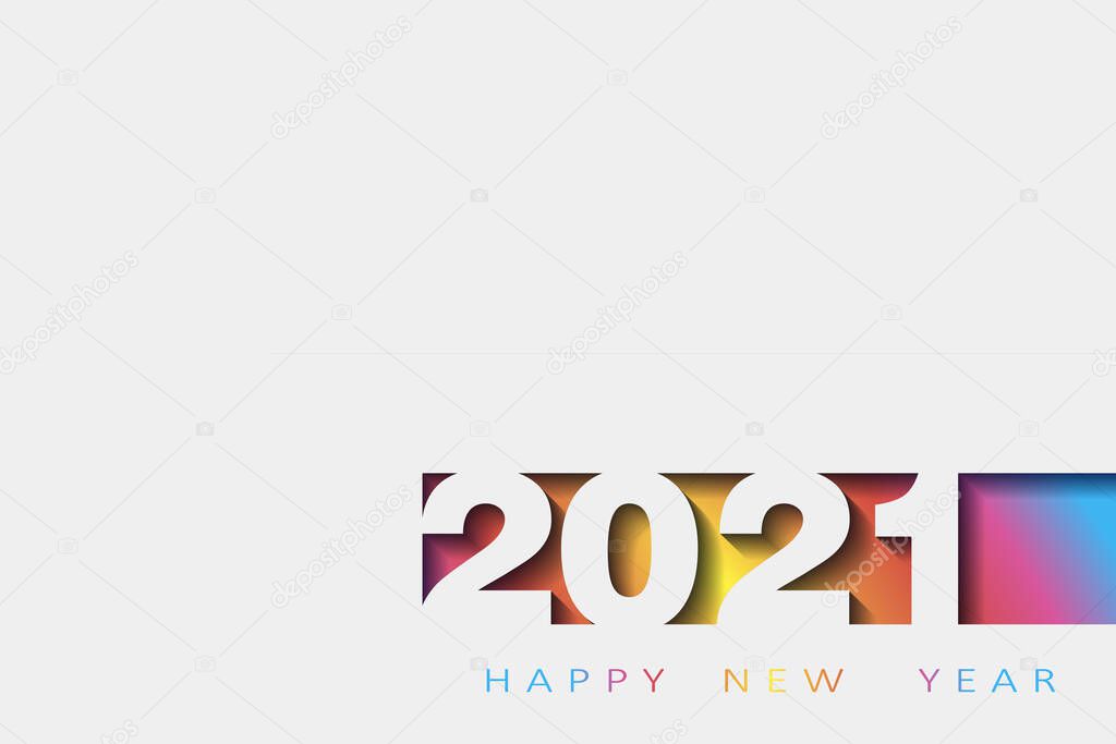 Happy New Year 2021 text design. Vector greeting illustration. Card in paper style for your seasonal holidays flyers, greetings and invitations cards.
