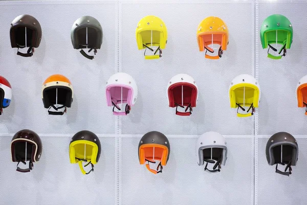 Set of fronts of motorbike helmet Colorful variety.