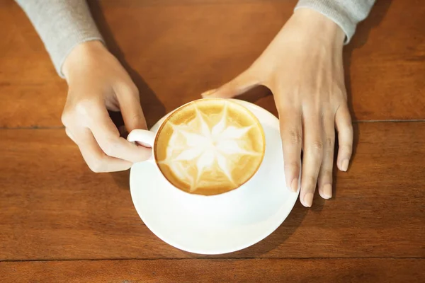 Taza Café Caliente Arte Latte Con Cuchara Servir Listo Para — Foto de Stock