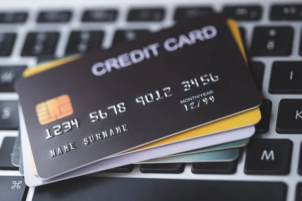 Compras Line Com Cartões Crédito — Fotografia de Stock