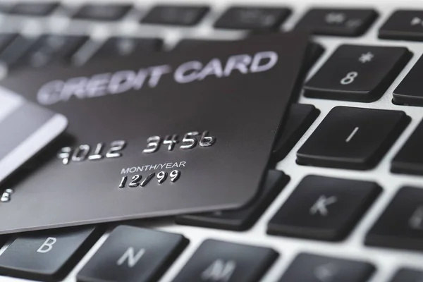 Compras Line Com Cartões Crédito — Fotografia de Stock