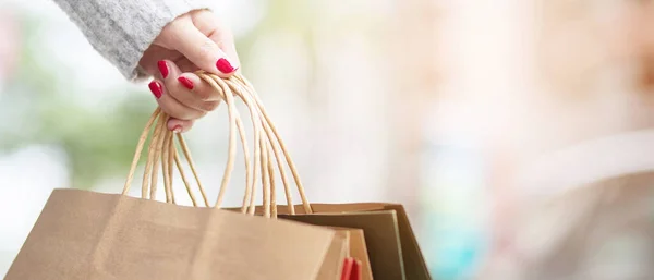 Une Femme Fait Ses Courses Centre Commercial — Photo