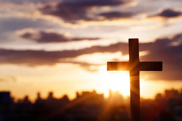 Kruisiging Van Jezus Christus Kruis Bij Zonsondergang — Stockfoto
