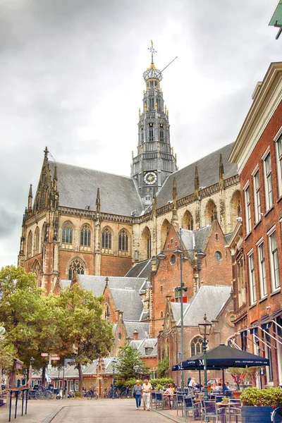 Haarlem Netherlands July 2018 Cathedral Saint Bavo Historical Houses Old — Stock Photo, Image