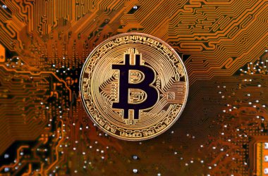 Bitcoin anakart teknolojisi. Yüksek teknoloji kavramı arka plan.