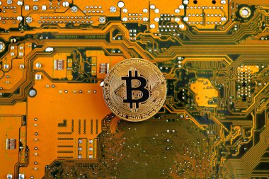 Bitcoin anakart teknolojisi. Yüksek teknoloji kavramı arka plan.