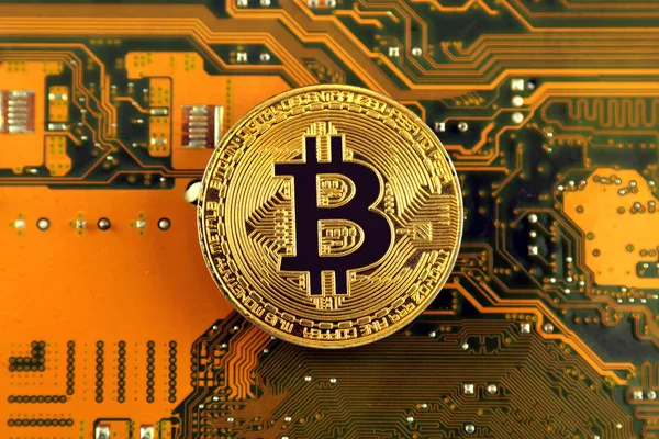 Bitcoin anakart teknolojisi. Yüksek teknoloji kavramı arka plan.