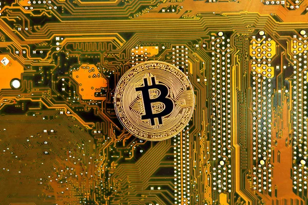 Bitcoin anakart teknolojisi. Yüksek teknoloji kavramı arka plan.