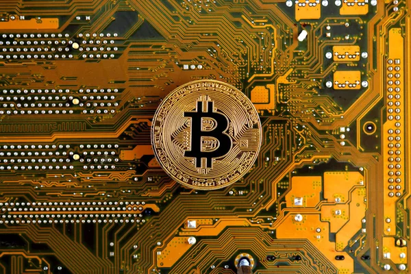 Bitcoin anakart teknolojisi. Yüksek teknoloji kavramı arka plan.