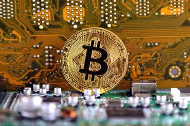 Bitcoin anakart teknolojisi. Yüksek teknoloji kavramı arka plan.