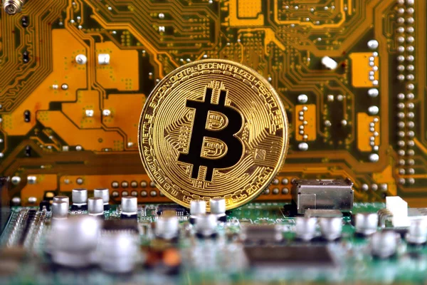 Bitcoin anakart teknolojisi. Yüksek teknoloji kavramı arka plan.