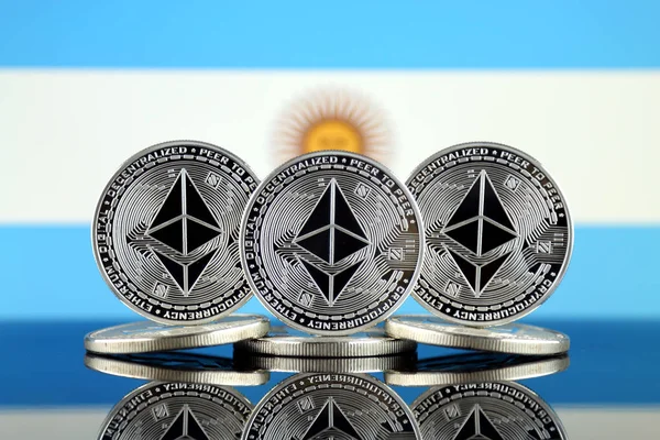 Versión Física Ethereum Eth Bandera Argentina Imagen Conceptual Para Inversores — Foto de Stock