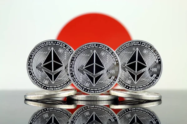 Fyzické Verze Ethereum Eth Vlajka Japonska Konceptuální Obrázek Pro Investory — Stock fotografie