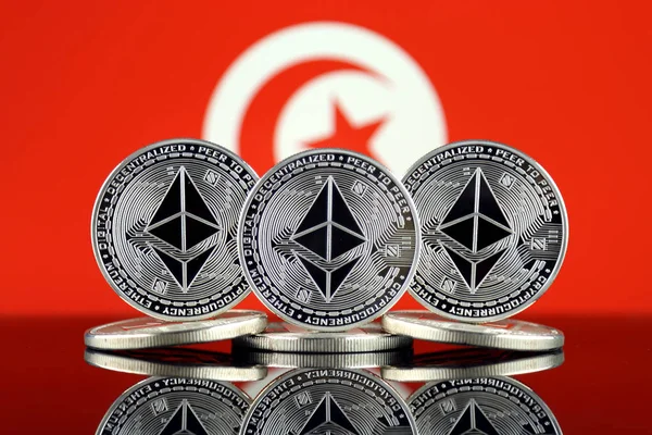 Versión Física Ethereum Eth Bandera Túnez Imagen Conceptual Para Inversores — Foto de Stock