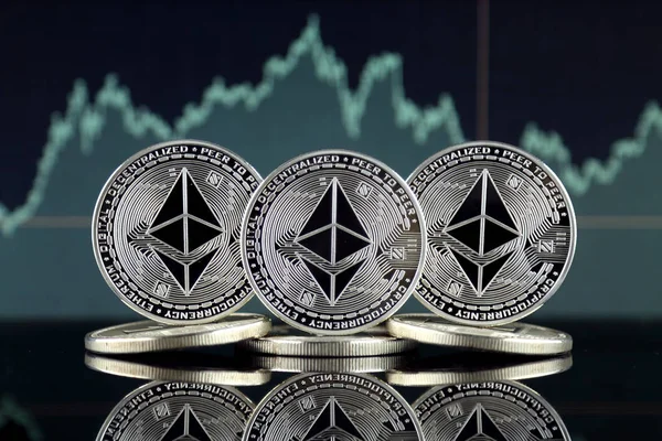 Physical version of Ethereum (ETH). Conceptual image for investors in cryptocurrency, Blockchain Technology, Smart Contracts, Personal Tokens and Initial Coin Offering.