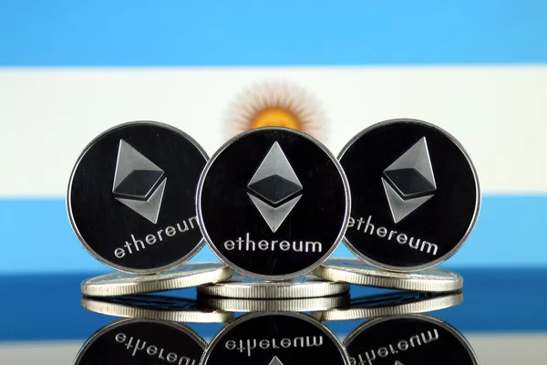 Versión Física Ethereum Eth Bandera Argentina Imagen Conceptual Para Inversores — Foto de Stock