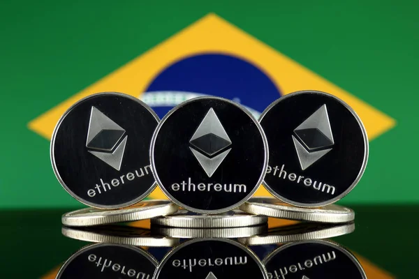 Versión Física Ethereum Eth Brasil Flag Imagen Conceptual Para Inversores — Foto de Stock
