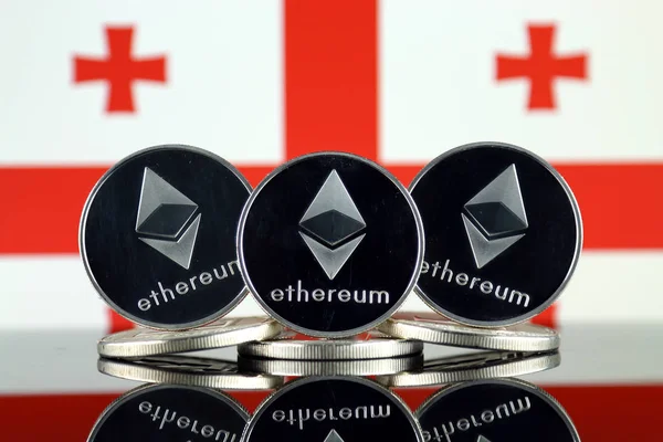 Fyzické Verze Ethereum Eth Vlajka Georgie Konceptuální Obrázek Pro Investory — Stock fotografie