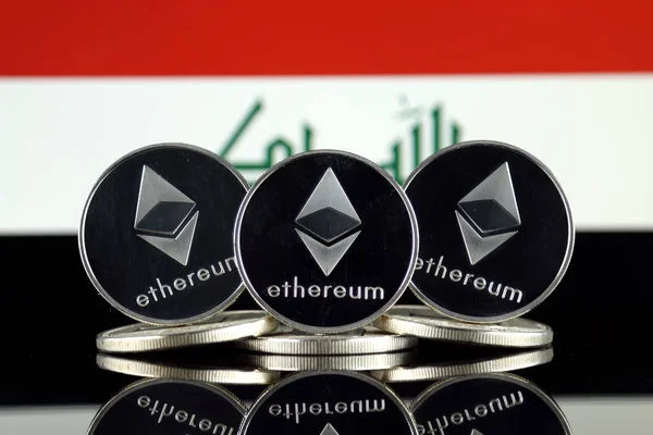 Versión Física Ethereum Eth Iraq Flag Imagen Conceptual Para Inversores — Foto de Stock