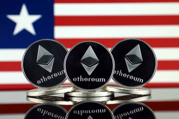 Versión Física Ethereum Eth Liberia Flag Imagen Conceptual Para Inversores — Foto de Stock