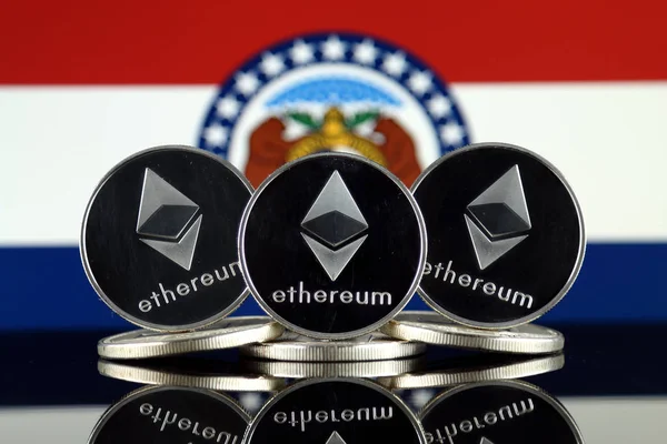 Versión Física Ethereum Eth Missouri State Flag Imagen Conceptual Para — Foto de Stock